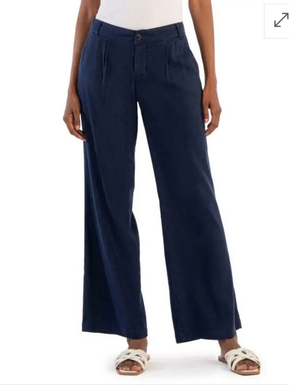 Kut from the Kloth Pippa Pleat Linen Blend Wide Leg Pants Navy Size 12 NWOT